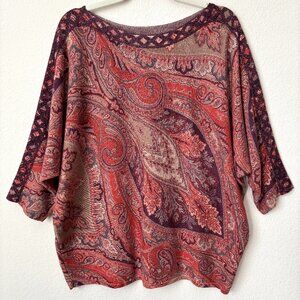 Chico's XL Paisley Boho Dolman Relaxed Fit Knit Sweater Top